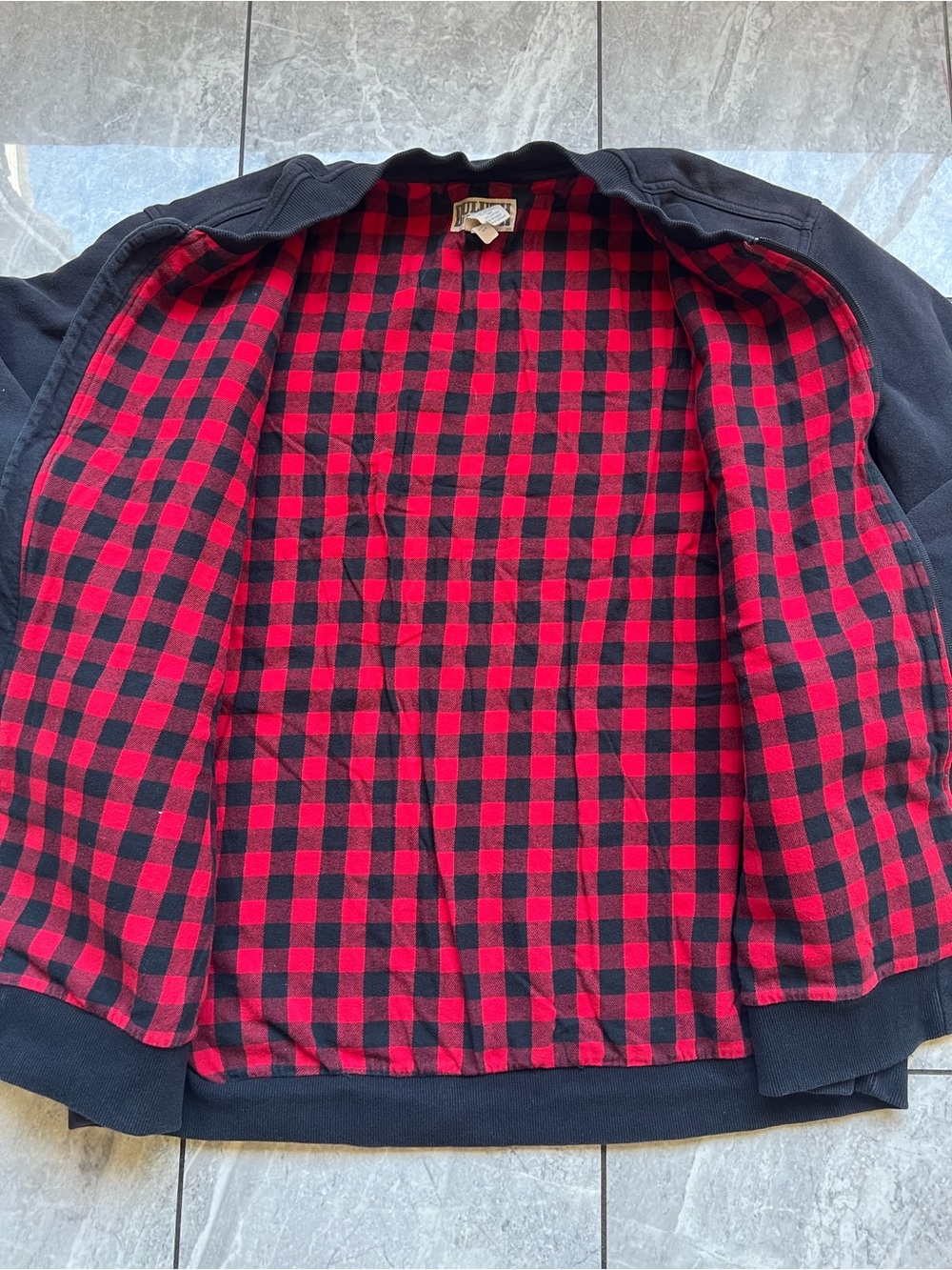 Duluth Trading Co Men Black Full Zip Plaid Flannel Lined Sweatshirt Jacket 2XL - Picture 8 of 12